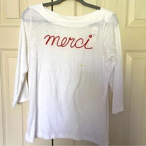 LOFT White 3/4 Sleeve Boatneck Cotton Tshirt